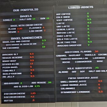 Bagel Exchange - Stock exchange style menu - Coffee & Tea Near Me - Alhambra, California Bagel Exchange - Stock exchange style menu - Coffee & Tea Near Me - Alhambra, California