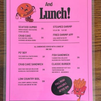 Bubba Gumbo's - The lunch menu Dec 2024. Be sure to ask what else they have! - Seafood Near Me - Tybee Island, Georgia Bubba Gumbo's - The lunch menu Dec 2024. Be sure to ask what else they have! - Seafood Near Me - Tybee Island, Georgia
