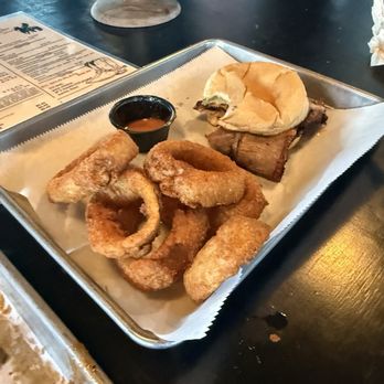 Ate 1 Six - Brisket Sandwich and Onion Rings - Food Trucks Near Me