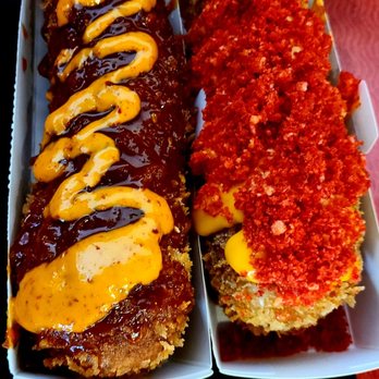 K-Bop Korean Kitchen - Gochujang & Cheeto - light, fluffy, and sweet crispy exterior and stringy cheese on the inside! Would've liked a little more meat inside. - Korean Near Me - Jacksonville, Florida K-Bop Korean Kitchen - Gochujang & Cheeto - light, fluffy, and sweet crispy exterior and stringy cheese on the inside! Would've liked a little more meat inside. - Korean Near Me - Jacksonville, Florida
