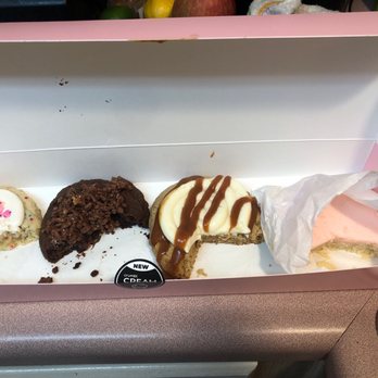 Crumbl - Sunset Valley - Circus cookie, chocolate with chocolate rice crispy on top, caramel cheesecake , and my fave is chilled sugar - Bakeries Near Me - Austin, Texas