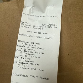 Twin Peaks - The receipt. - Steakhouses Near Me - Live Oak, Texas