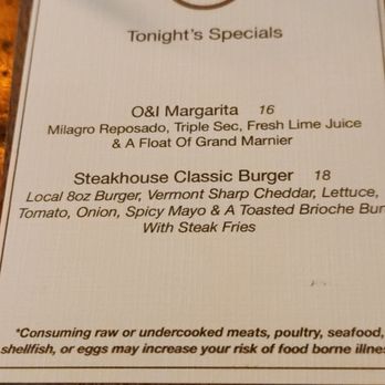 Oak & Iron - Special menu.  I highly recommend the burger. - Seafood Near Me - Randolph, Vermont