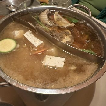Shabu Garden - Shabu pot for 4 guests. We got to pick two bases for the soup. - Hot Pot Near Me - Riverside, California