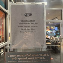 A&W - I HATE when businesses don't update their online hours. Online says open to 11PM. REALITY is it closed at 9. I was here at 9.06.