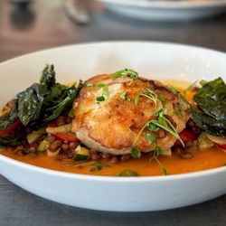 Delaney Oyster House - NC Tilefish / Tomato Broth / Red Pea Salad / Kale Chips