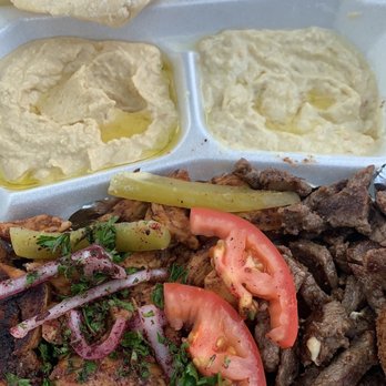 Chef Moussa - Shawarma Beef and Shawarma Chicken mixed platter, with Hummus and Baba Ghanouj - Mediterranean Near Me - Peoria, Illinois Chef Moussa - Shawarma Beef and Shawarma Chicken mixed platter, with Hummus and Baba Ghanouj - Mediterranean Near Me - Peoria, Illinois