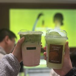 Pink guava matcha & king coconut water float with #3 ice cream