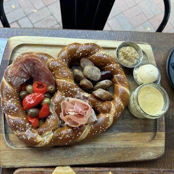 Pedal Haus Brewery - Brewer's Board charcuterie board giant Bavarian Pretzel - Breweries Near Me - Tempe, Arizona Pedal Haus Brewery - Brewer's Board charcuterie board giant Bavarian Pretzel - Breweries Near Me - Tempe, Arizona