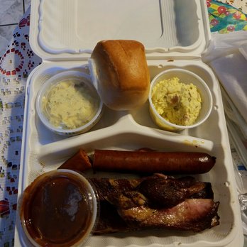 Jon Jon's - #2. 2 ribs and a hotlink, $13.05. Double the potato salad because I dont like beans. Bbq sauce on the side. - Barbeque Near Me - San Jose, California Jon Jon's - #2. 2 ribs and a hotlink, $13.05. Double the potato salad because I dont like beans. Bbq sauce on the side. - Barbeque Near Me - San Jose, California