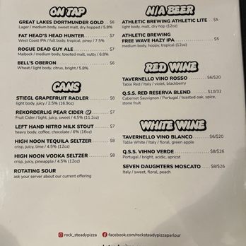 Rocksteady Pizza Parlour - Drink menu - Desserts Near Me - Warsaw, Indiana Rocksteady Pizza Parlour - Drink menu - Desserts Near Me - Warsaw, Indiana