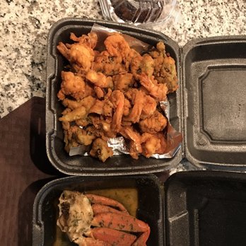 Seafood Cafe - Fried catfish, fresh shrimp, fried broccoli, snow crab leg cluster, and chocolate cake. - Seafood Near Me - Riverdale, Georgia