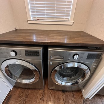 Garage Monkey - Butcher block over the washer dryer - Cabinetry Near Me Garage Monkey - Butcher block over the washer dryer - Cabinetry Near Me