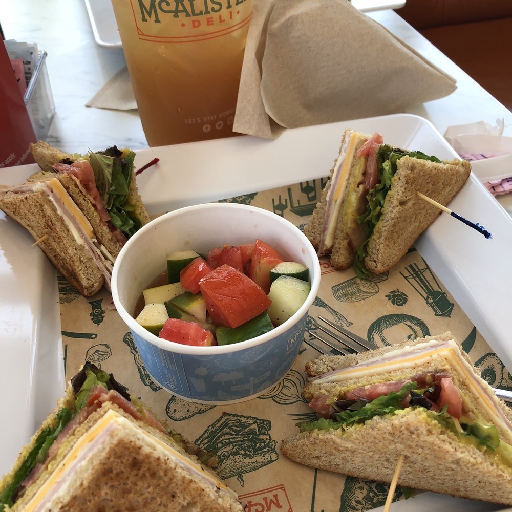 McAlister's Club and cucumbers and tomatoes salad