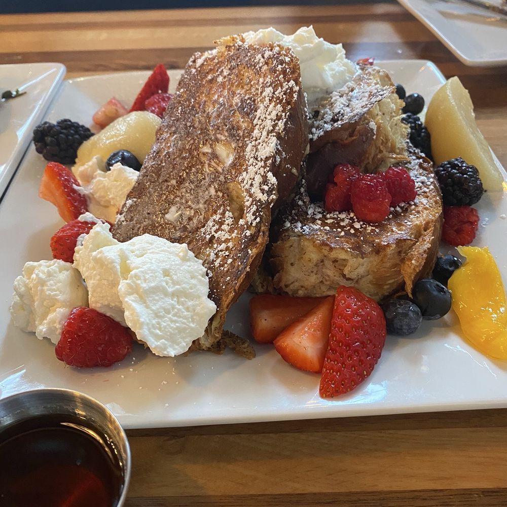 Portage Bay Cafe - West Seattle - French Toast (veg) with goodies from the berry bar - New American Near Me - Seattle, Washington