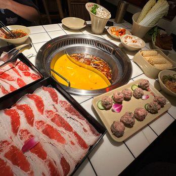 Old Alley Hotpot - About $100 for all of this. Selected the premium soup broth for a $5 upcharge (Yellow one) - Chinese Near Me - Austin, Texas Old Alley Hotpot - About $100 for all of this. Selected the premium soup broth for a $5 upcharge (Yellow one) - Chinese Near Me - Austin, Texas