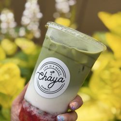 Strawberry Matcha with mango jelly