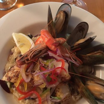Kepler Restaurant - White fish dish with vegetable risotto, prawns, and muscles. - Latin American Near Me - Te Anau, STL Kepler Restaurant - White fish dish with vegetable risotto, prawns, and muscles. - Latin American Near Me - Te Anau, STL