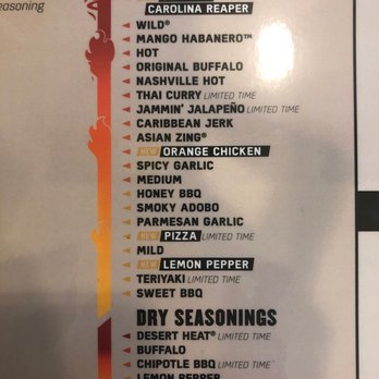 Buffalo Wild Wings - Spiciness chart, updated menu - American Near Me - Parsippany, New Jersey Buffalo Wild Wings - Spiciness chart, updated menu - American Near Me - Parsippany, New Jersey