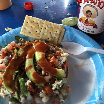 Mariscos El Ángel - Tostada de ceviche $30 pesos - Street Vendors Near Me - Tijuana, BCN Mariscos El Ángel - Tostada de ceviche $30 pesos - Street Vendors Near Me - Tijuana, BCN