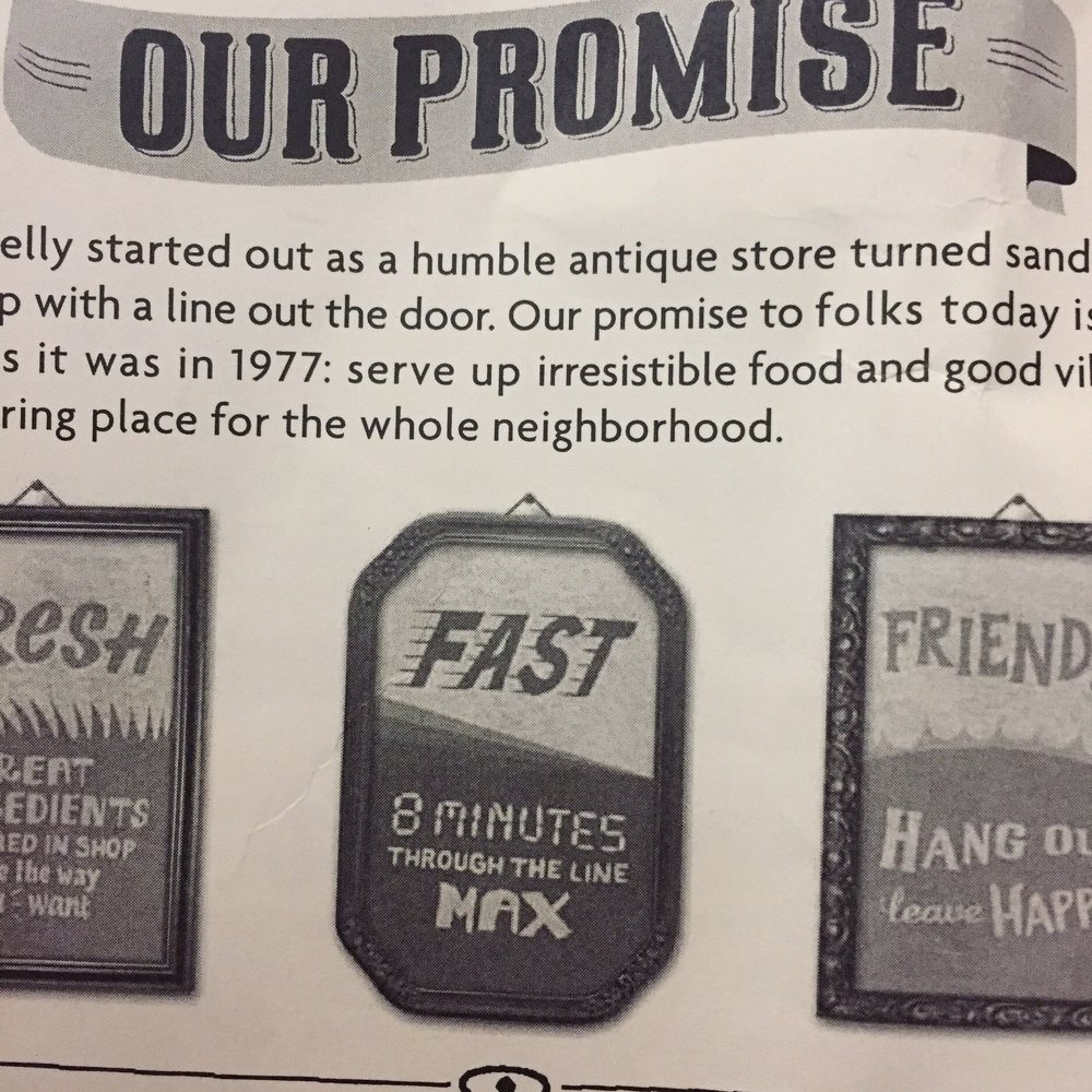 Potbelly - Not sure if 8 minutes through the line is safe after seeing this posted on the back of their menu. Too fast. - Sandwiches Near Me - Irving, Texas