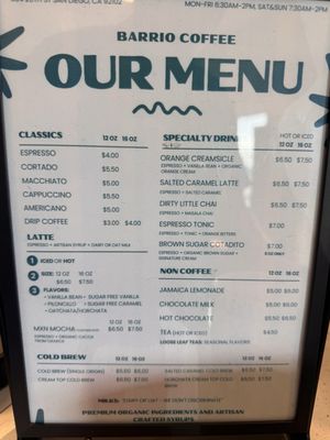 Menu photo 4 Barrio Coffee San Diego, CA