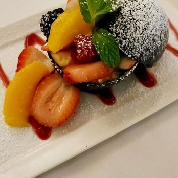 L'Opera - Sacchetto - Dark Chocolate Sphere, Zabione, Fresh Fruit ($15)  01-17-2024 - Italian Near Me - Long Beach, California