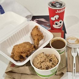 8-17-24:  two piece chickenjoy (pretty good) with Adobo fried rice (kinda heavy on the garlic!)
