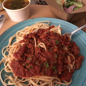 The Great Impasta - Bolognese and cup of minestrone soup with included salad - Italian Near Me - Brunswick, Maine The Great Impasta - Bolognese and cup of minestrone soup with included salad - Italian Near Me - Brunswick, Maine