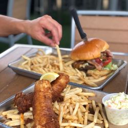 Legends Tavern & Grille - Bacon Bleu Burger and Fish & Chips