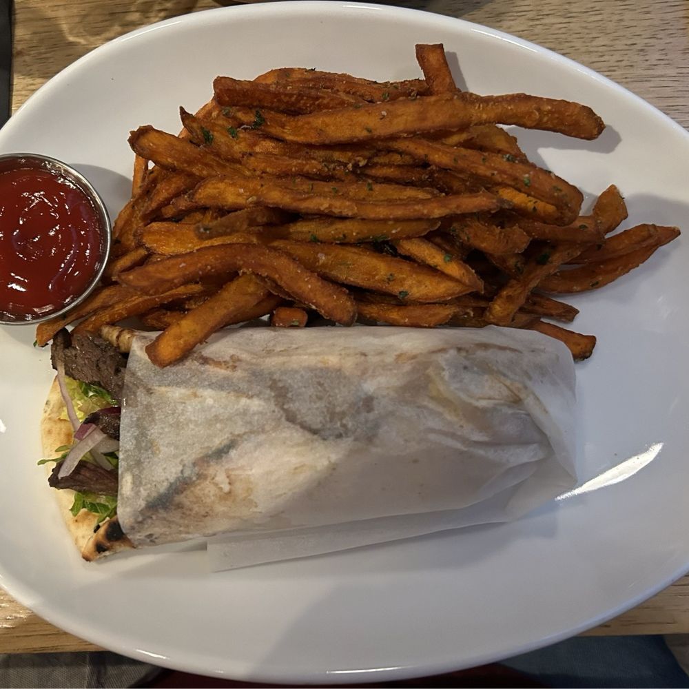 Seven Square Taproom - Steak Gyro w/ Sweet Potato Fries - New American Near Me - San Francisco, California Seven Square Taproom - Steak Gyro w/ Sweet Potato Fries - New American Near Me - San Francisco, California