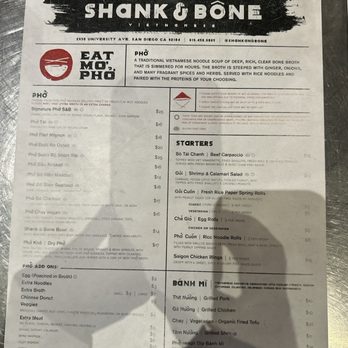 Shank & Bone - Menu - Vietnamese Near Me - San Diego, California