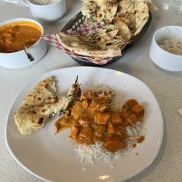 Chicken Tikka Marsala with White Rice and Naan Garlic Bread Lamb Vinderloo Chicken Tikka Marsala with White Rice and Naan Garlic Bread Lamb Vinderloo
