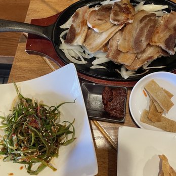 Zzizim - Grilled Pork Belly, amazing. Green onion salad unique and tasty! - Korean Near Me - Carrollton, Texas Zzizim - Grilled Pork Belly, amazing. Green onion salad unique and tasty! - Korean Near Me - Carrollton, Texas
