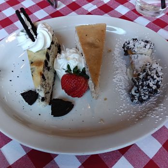 Grimaldi's Pizzeria - Desert Trio: Oreo cheesecake, strawberry cheesecake, and cannoli. - Pizza Near Me - Las Vegas, Nevada Grimaldi's Pizzeria - Desert Trio: Oreo cheesecake, strawberry cheesecake, and cannoli. - Pizza Near Me - Las Vegas, Nevada