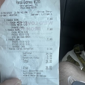 Panda Express - Receipt - Chinese Near Me - Georgetown, Texas