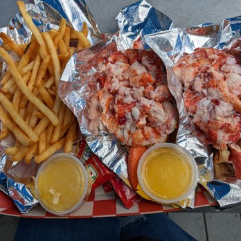 Red's Eats - Two overfilled lobster rolls and fries! - Seafood Near Me - Wiscasset, Maine