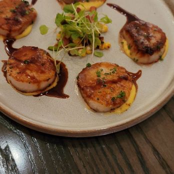 Gordon Ramsay Hell's Kitchen - Scallops with corn puree and pork belly.  Yes - New American Near Me - Miami, Florida