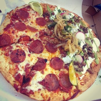Mr Taco Nice - 14' half Pepperoni half Asada Pizza. So tasty. - Tacos Near Me - Anaheim, California Mr Taco Nice - 14' half Pepperoni half Asada Pizza. So tasty. - Tacos Near Me - Anaheim, California