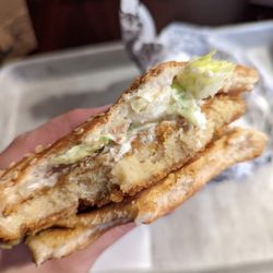 Odd Burger - chicken cordon bleu. it may not look chickeny, but it sure as hell tastes it. the "ham" is also awesome.