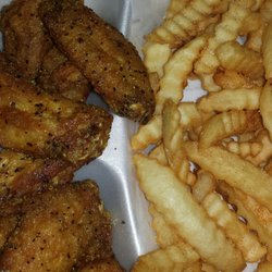 Top Wings and Deli - Lemon Pepper wings with fries. The wings were good.