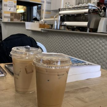 Boomtown Coffee - Chai Latte (left/back), Sea Turtle Latte (right/front) - Cafes Near Me - Houston, Texas Boomtown Coffee - Chai Latte (left/back), Sea Turtle Latte (right/front) - Cafes Near Me - Houston, Texas