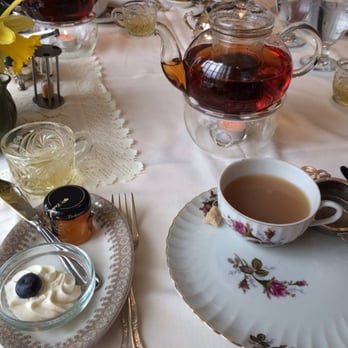 Wenham Tea House - Teapots with tealights to keep warm. And clotted cream! Mmmmm :D - Tea Rooms Near Me - Wenham, Massachusetts