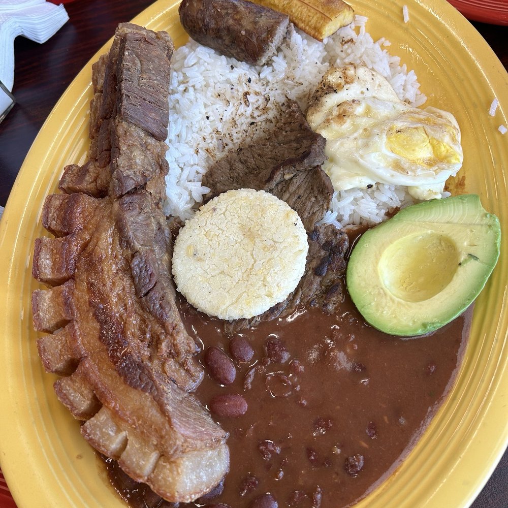 Cafe & Sabor - Bandeja Paisa  (Steak, Pork Belly, Sausage, Rice, Beans, Sweet Plantain, Corn Cake, Egg, Avocado) - Colombian Near Me - Richmond, Virginia