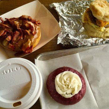 Babe's Doughnut - Maple bacon; sausage egg & cheddar biscuit; red velvet - Donuts Near Me - Bryan, Texas