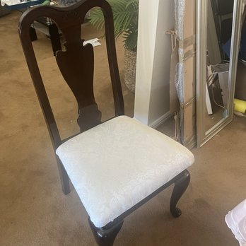 Cut and Sewn - Dining room chair. I want to cover just the seat with clear plastic. I have 4 chairs and two arm chairs - Furniture Reupholstery Near Me Cut and Sewn - Dining room chair. I want to cover just the seat with clear plastic. I have 4 chairs and two arm chairs - Furniture Reupholstery Near Me