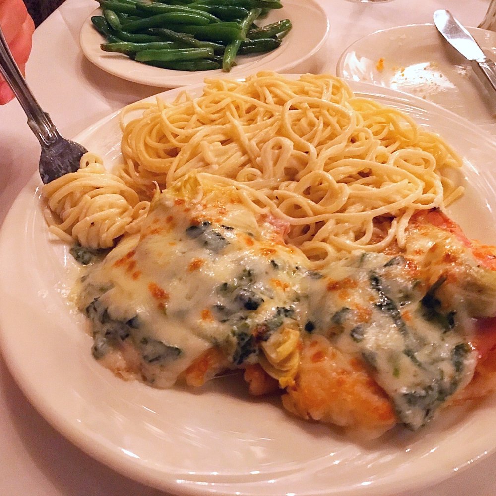 Visaggios - Chicken topped with Artichoke, spinach, ham and cream sauce. Pollo Caroline - Italian Near Me - Enola, Pennsylvania Visaggios - Chicken topped with Artichoke, spinach, ham and cream sauce. Pollo Caroline - Italian Near Me - Enola, Pennsylvania