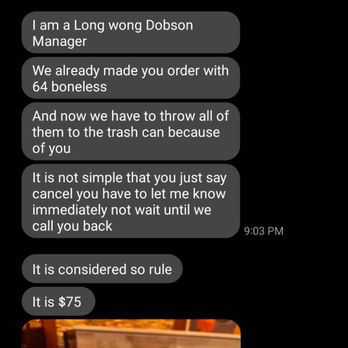 Long Wong's Dobson - Harassing texts and call log - Chicken Wings Near Me - Mesa, Arizona Long Wong's Dobson - Harassing texts and call log - Chicken Wings Near Me - Mesa, Arizona
