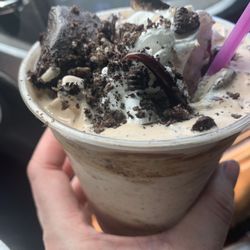 Kris & Kate's Ice Cream Treats - Oreo Volcano twister with hot fudge not chocolate syrup