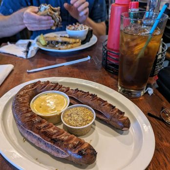 Quarter Celtic Brewpub - One-pound smoked sausage with beer cheese and mustard makes a good low carb lunch. - Brewpubs Near Me - Albuquerque, New Mexico